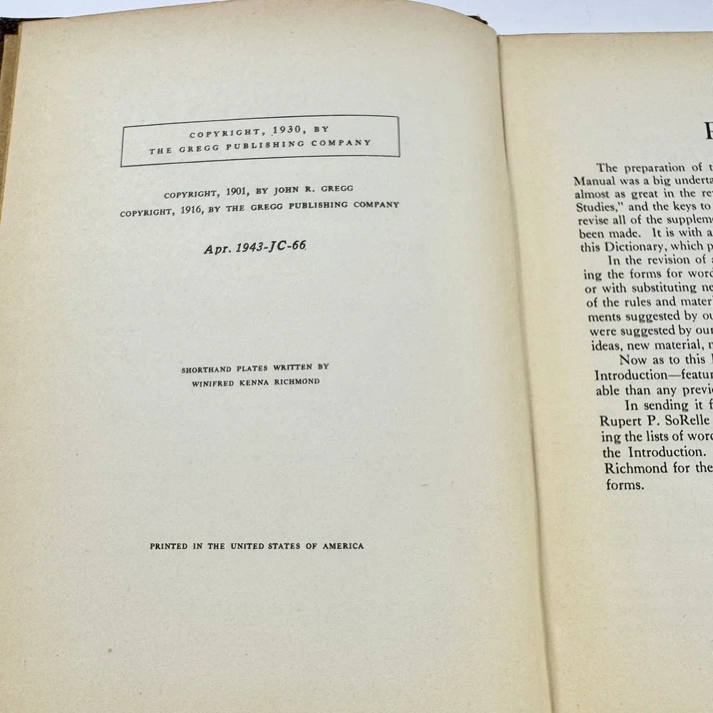 Vintage 1943 Gregg Shorthand Dictionary John Robert Gregg Hardcover Ephemera